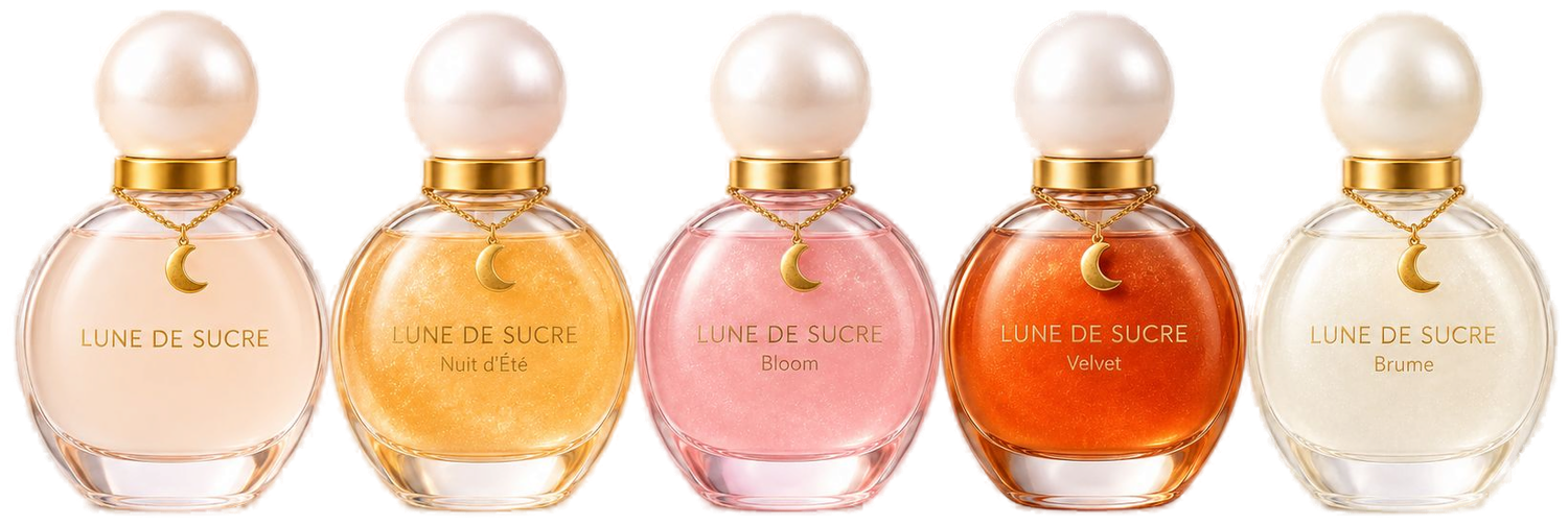 La collection Lune de Sucre : Original, Nuit d'Été, Bloom, Velvet et Brume